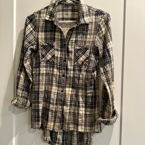 Black and white, laced back, plaid shirt. Size small